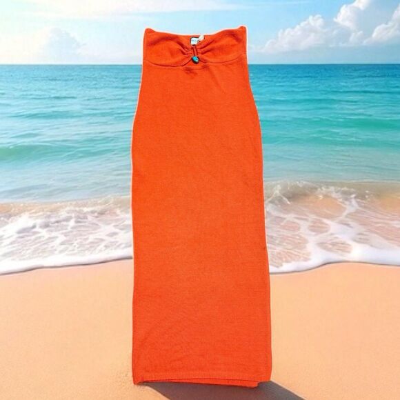 Runaway The Label Luna Halter Side Slit Marble Stone Detail Orange Maxi Dress XL - Picture 2 of 14